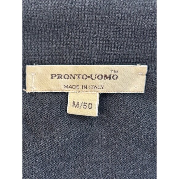 Pronto Uomo Men’s Vtg Black Sweater M Italy Collared 2- Button Geometric Solid - Picture 5 of 14